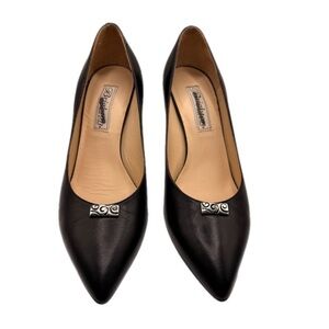 Brighton | Young Black Leather Heels Silver Accent & Pointy Toe